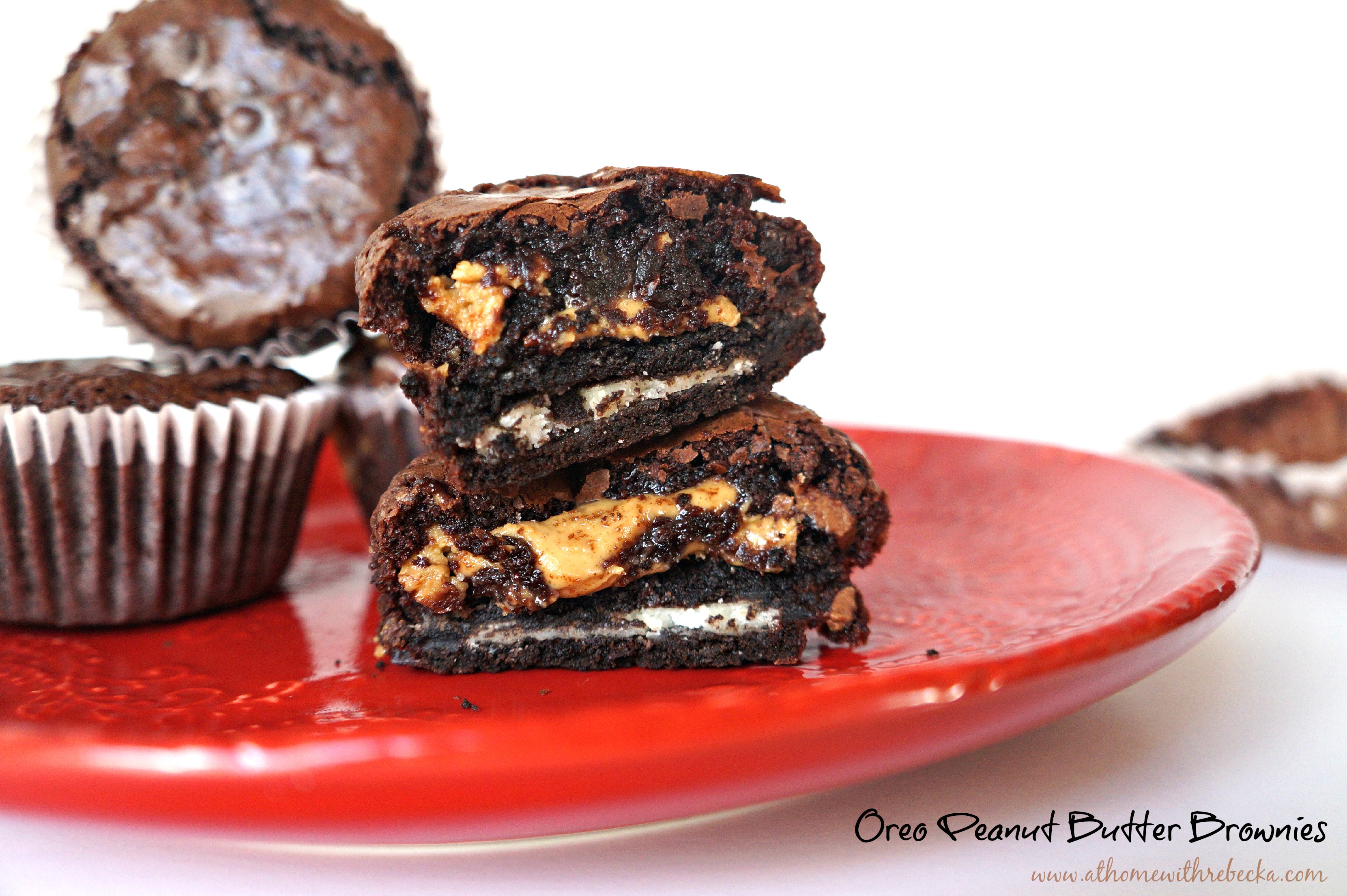 Brownie cupcakes, filled with peanut butter and chocolate Oreo cookies. A dessert recipe that is sure to satisfy your sweet tooth!