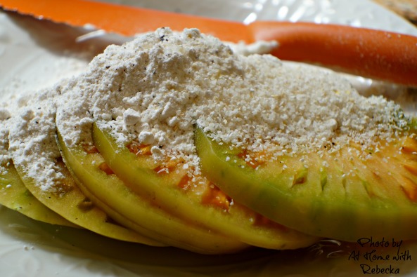 fried green tomatoes - applying a batter made with grits rather than cornmeal gives them a great crunch factor!