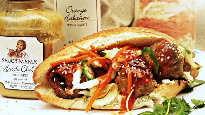 Orange Habanero Banh Mi Sandwiches are bold and spicy meatball sandwiches, and the perfect sandwich recipe for lunch, dinner, or game day food!