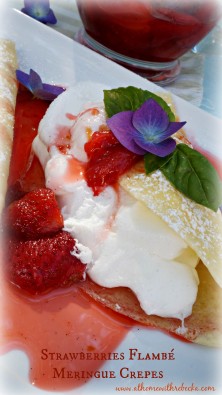 Meringue crepes with strawberries foster flambe is an elegant dessert, perfect for any special occasion!