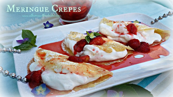 Meringue Crepes with Strawberries Foster Flambe