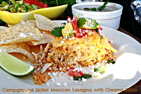 Campground Skillet Mexican Lasagna with Creamy Salsa