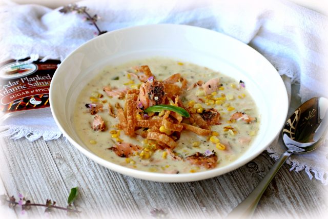 Grilled Salmon Jalapeno and Corn Chowder