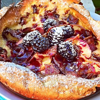 Dutch Baby Pancka with Black berries and bacon