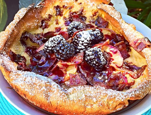 Dutch Baby Pancka with Black berries and bacon
