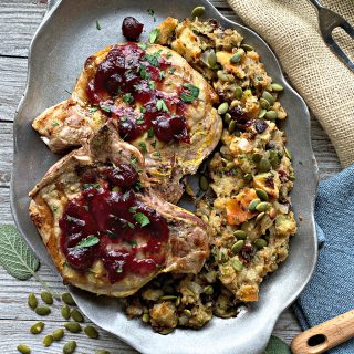 Grilled Pork Chops with Hot Cranberry Sauce and Sage Stuffing — AT HOME ...