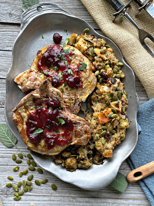 Grilled Pork Chop with Cranberry Sauce