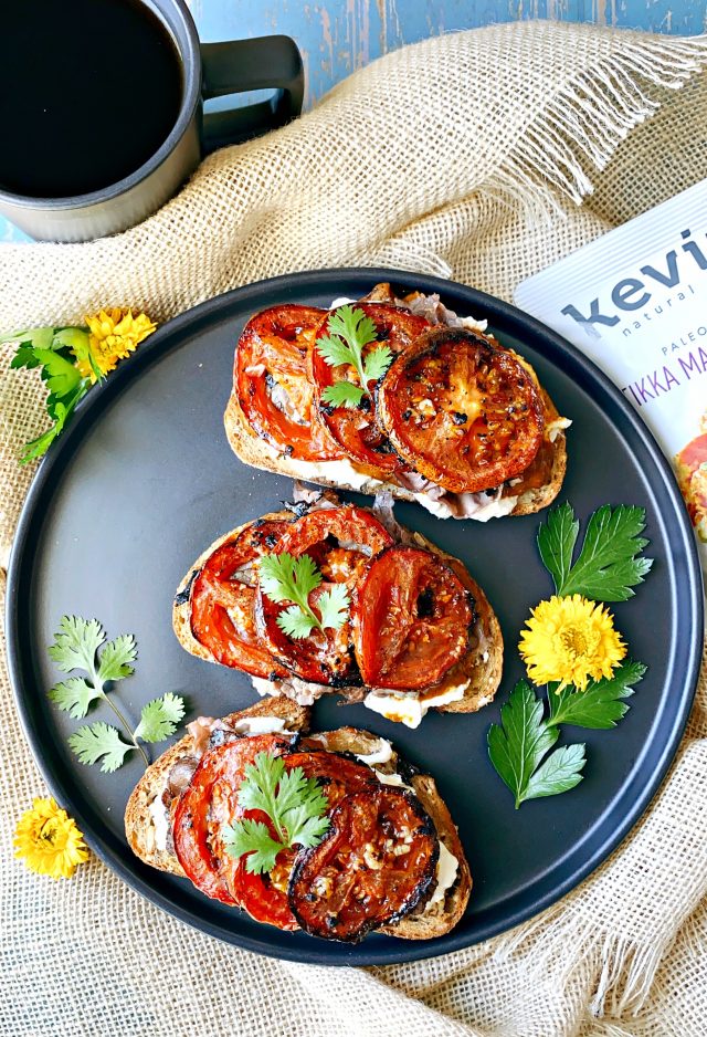 Tikka Masala Steak Roasted Tomato Burrata Tartine