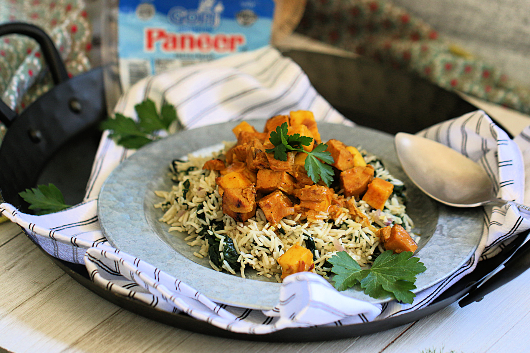 Coconut Paneer-Grilled Chicken and Spinach Rice