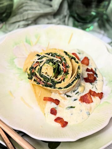 Cornmeal Crepes Florentine with Artichoke and Spinach-Southern Grit Meets French